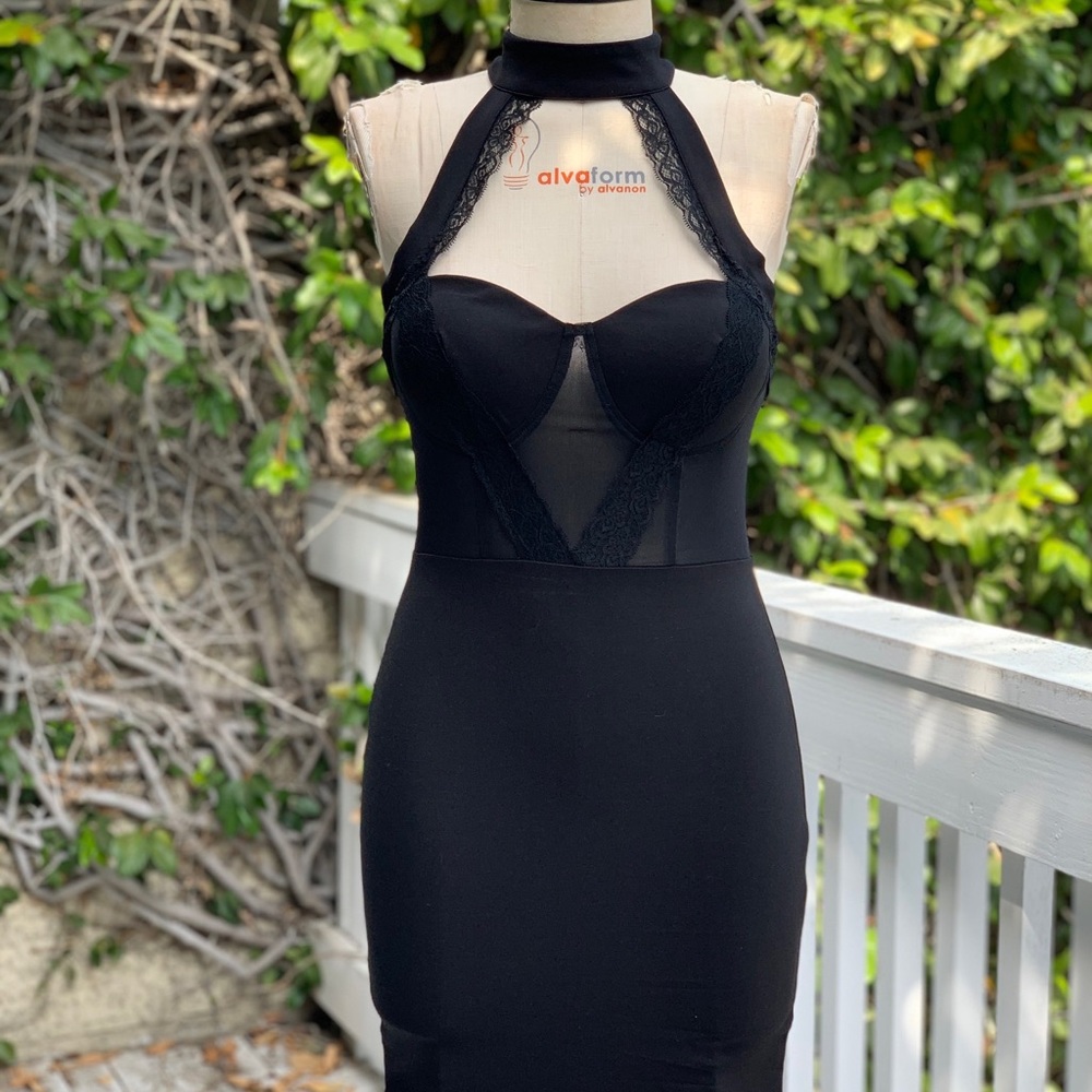 BEBE KNIT HALTER BLACK DRESS